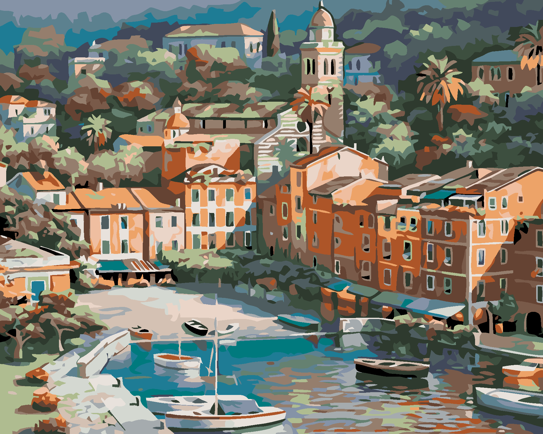 Malování podle čísel - MALÉ ITALSKÉ MĚSTEČKO Rozměr: 40x50 cm, Rámování: vypnuté plátno na rám