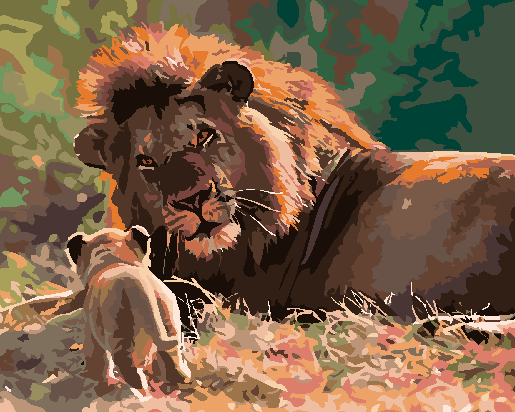 Malování podle čísel - LEV A LVÍČE Rozměr: 40x50 cm, Rámování: bez rámu a bez vypnutí plátna