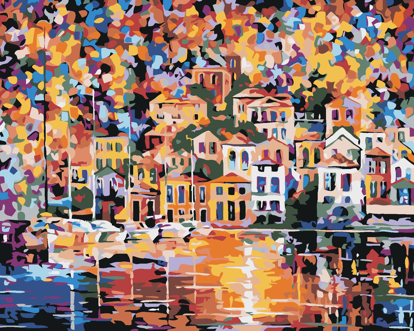 Malování podle čísel - MĚSTEČKO V BARVÁCH Rozměr: 80x100 cm, Rámování: bez rámu a bez vypnutí plátna