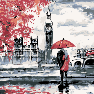 Malování podle čísel - MILENCI A BIG BEN Rozměr: 40x50 cm, Rámování: vypnuté plátno na rám