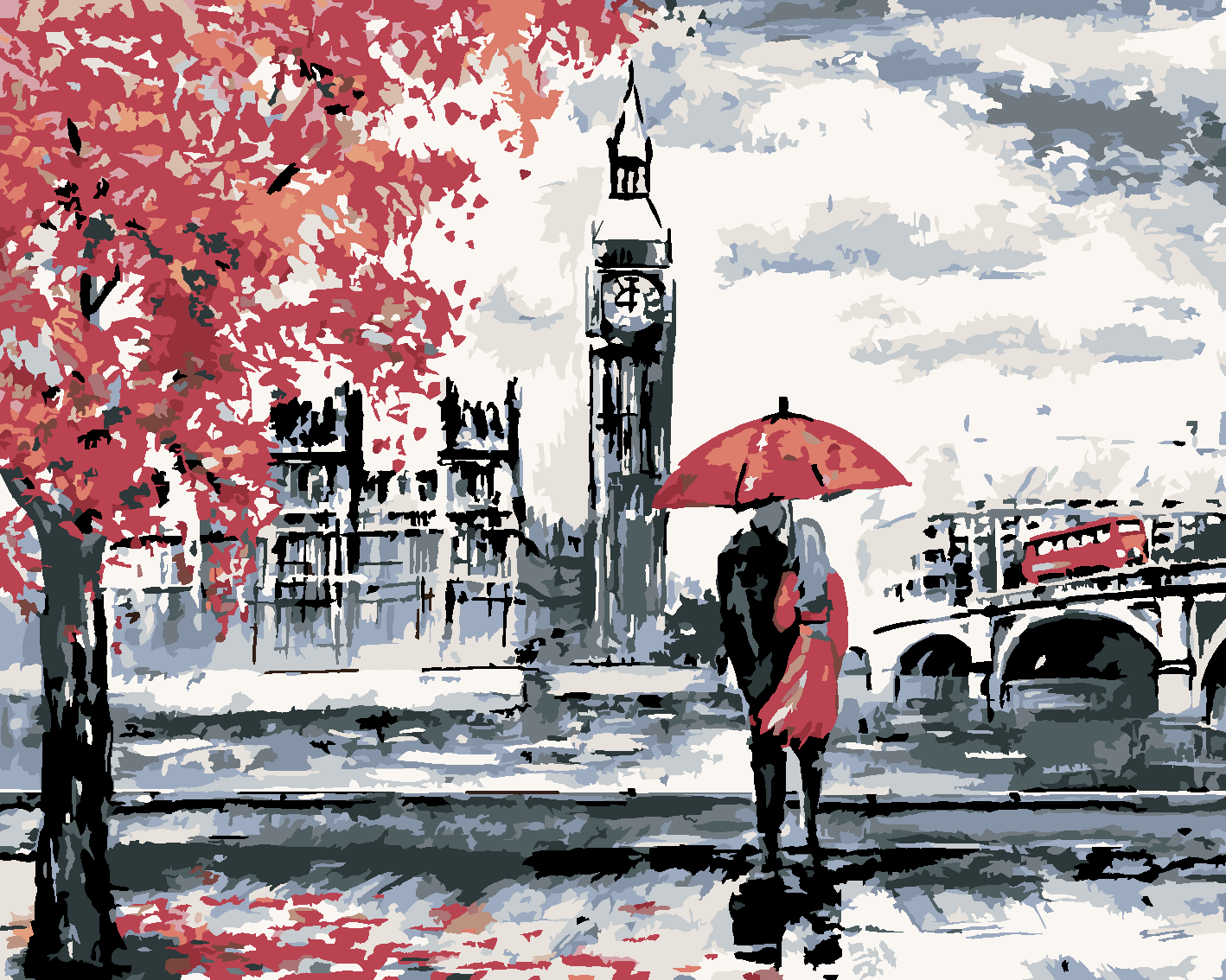 Malování podle čísel - MILENCI A BIG BEN Rozměr: 40x50 cm, Rámování: bez rámu a bez vypnutí plátna
