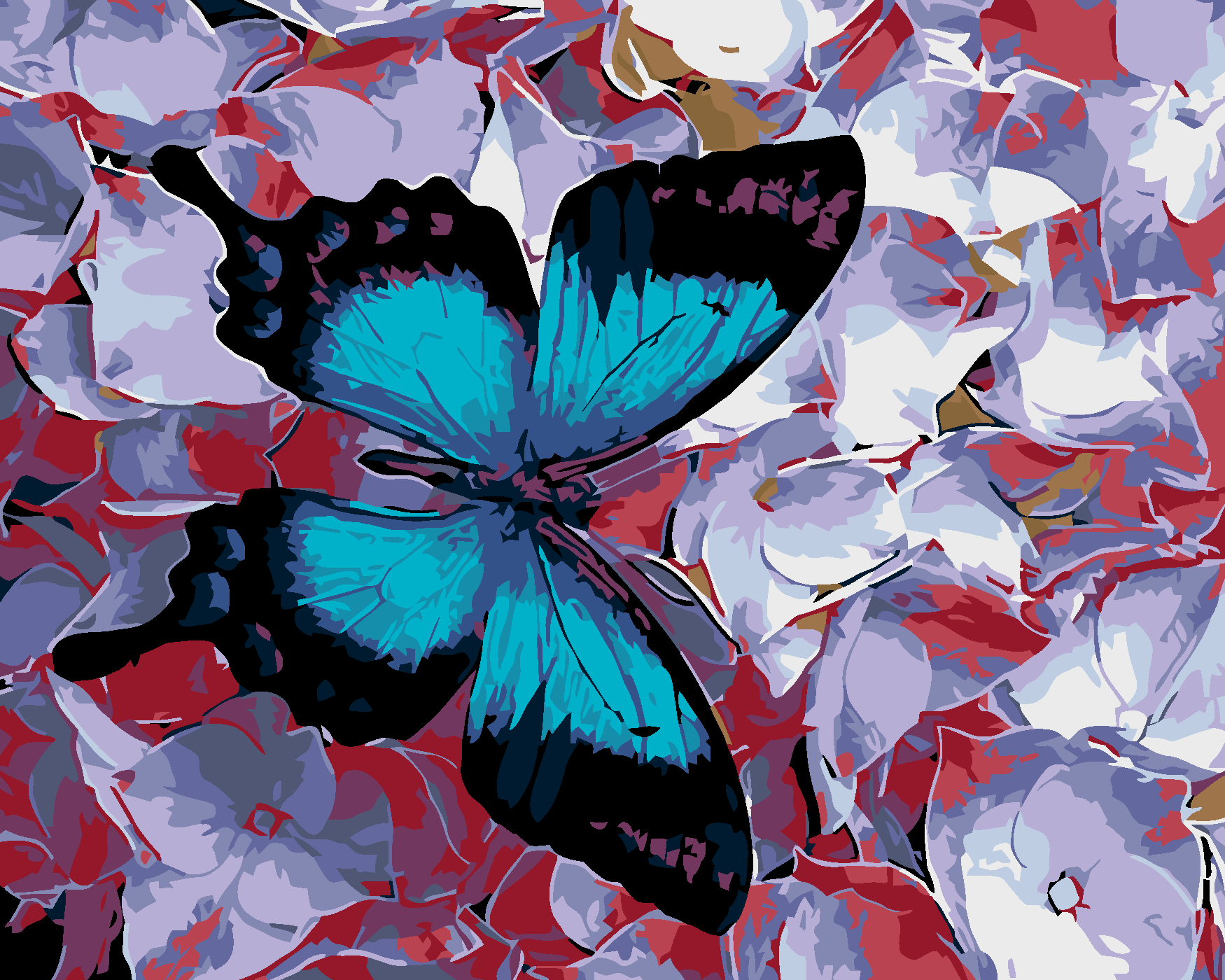 Malování podle čísel - MODRÝ MOTÝL A KVÍTKA Rozměr: 80x100 cm, Rámování: vypnuté plátno na rám