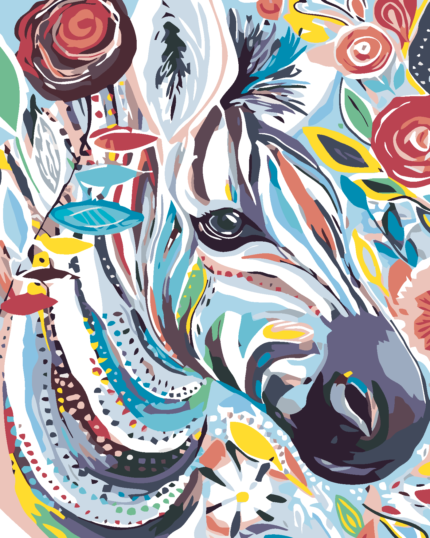 Malování podle čísel - KVĚTINOVÁ ZEBRA Rozměr: 80x100 cm, Rámování: vypnuté plátno na rám