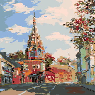 Malování podle čísel - KOSTELÍK NA PŘEDMĚSTÍ Rozměr: 80x100 cm, Rámování: bez rámu a bez vypnutí plátna