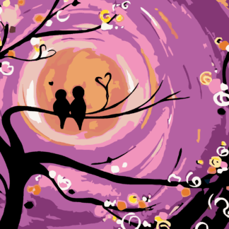 Malování podle čísel - PTAČÍ ROMANCE Rozměr: 40x50 cm, Rámování: bez rámu a bez vypnutí plátna
