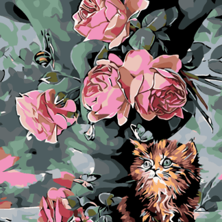 Malování podle čísel - MALÉ KOTĚ MEZI KVĚTY Rozměr: 80x100 cm, Rámování: bez rámu a bez vypnutí plátna
