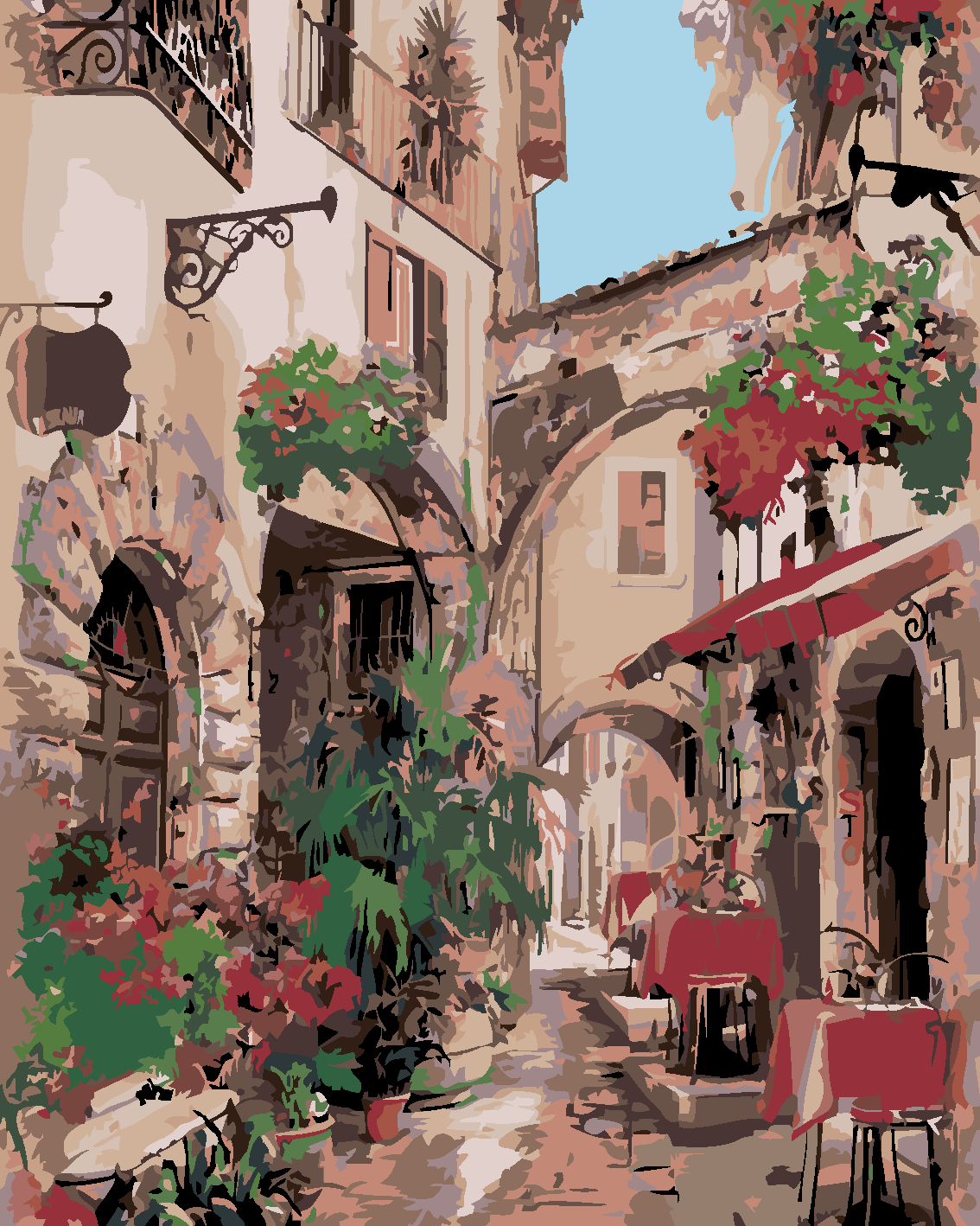 Malování podle čísel - ITALSKÁ ULIČKA Rozměr: 80x100 cm, Rámování: bez rámu a bez vypnutí plátna