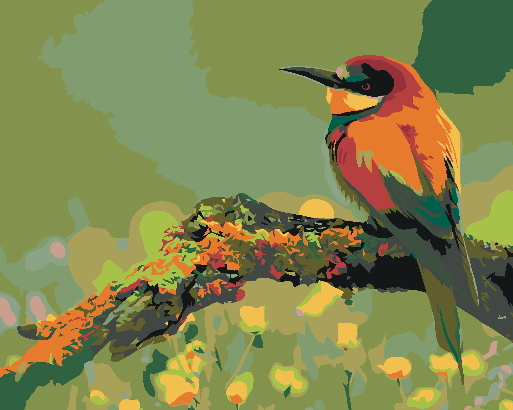 Malování podle čísel - MALÝ BAREVNÝ PTÁČEK SE ŠPIČATÝM ZOBÁKEM Rozměr: 40x50 cm, Rámování: bez rámu a bez vypnutí plátna