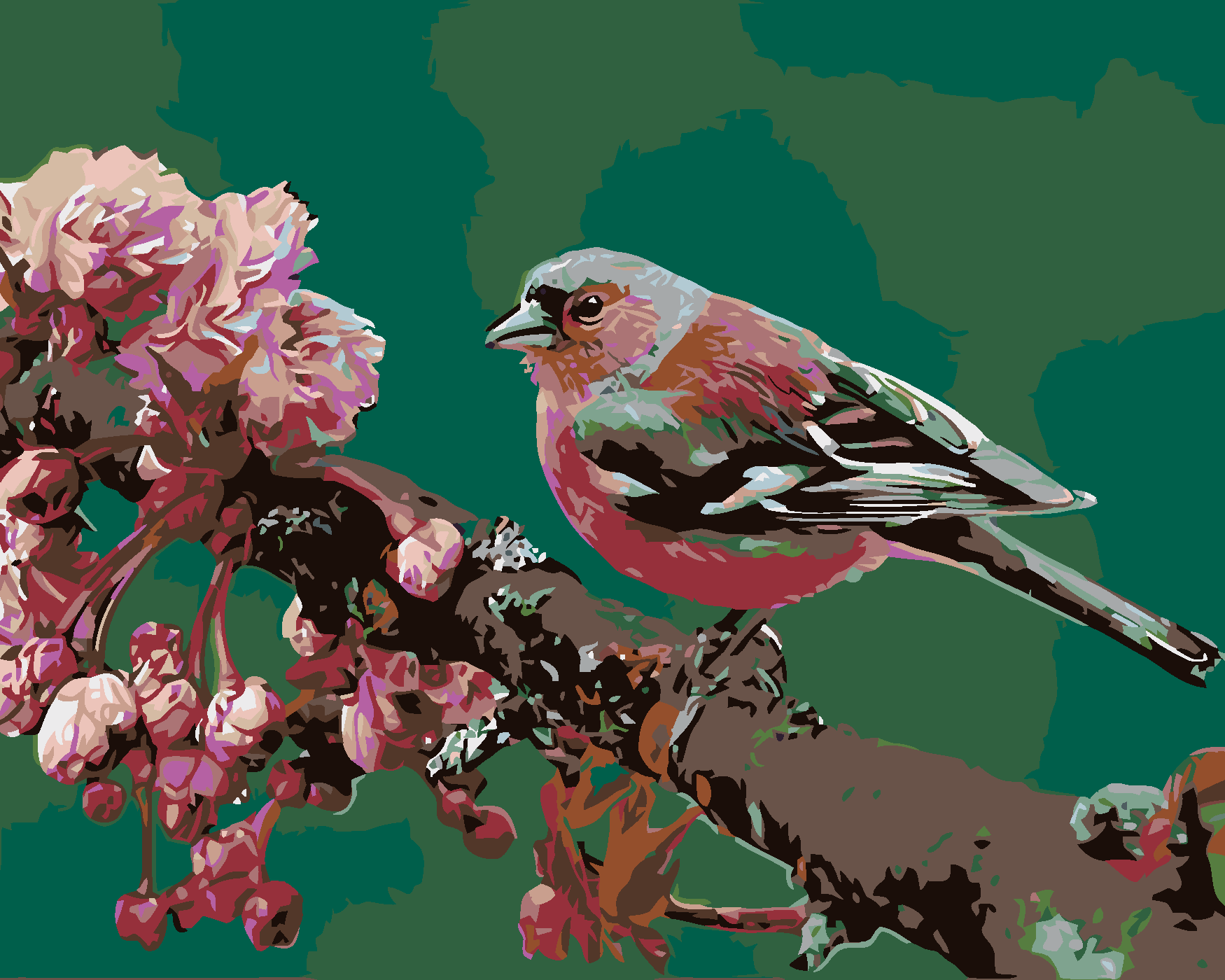 Malování podle čísel - KVETOUCÍ SAKURA A RŮŽOVÝ PTÁČEK Rozměr: 40x50 cm, Rámování: vypnuté plátno na rám